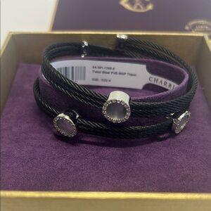 Charriol Black Cable Bracelet with Silver and Mother-of-Pearl Accents